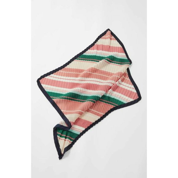 J Jill Scarf Square Neckerchief Pleated Stripe NEW 27x27 Contrast Border - Picture 5 of 5